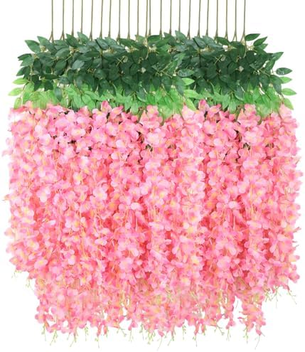 24Pack Wisteria Hanging Flower Garland 3.6Ft Artificial Arch Flower Pink in Pink