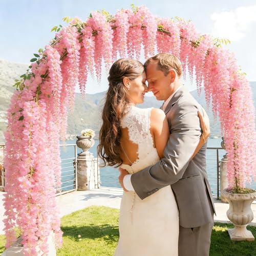 24Pack Wisteria Hanging Flower Garland 3.6Ft Artificial Arch Flower Pink in Pink, alternate view 3