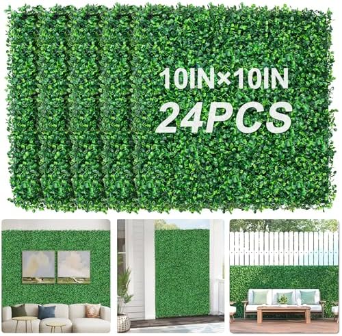 24Pcs 10" x 10" Grass Wall Panels, Anti-Fade Greenery Wall in Green