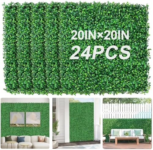 24Pcs 20" x 20" Grass Wall Panels, Anti-Fade Greenery Wall in 20x20 24pcs