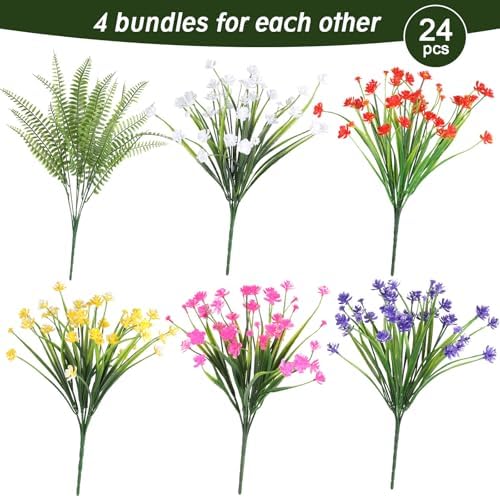 24PCS Artificial Outdoor Flowers, UV Resistant Plastic Flowers in Mix Color-3, alternate view 3