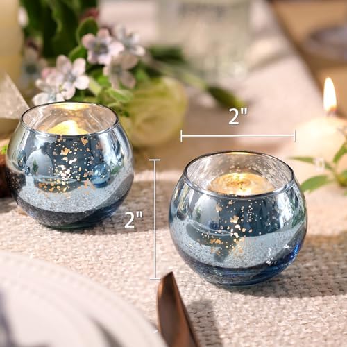 24PCS Blue Votive Candle Holder Bulk, Round Mercury Glass Votives in Blue, alternate view 3