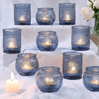 24Pcs Blue Votive Candle Holders - Glass Candle Holder for Party Decoration, Tea Lights Candle Holder for