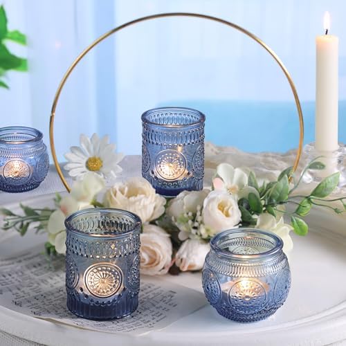 24Pcs Blue Votive Candle Holders - Glass Candle Holder for Party Decoration, Tea Lights Candle Holder for, alternate view 2