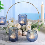 24Pcs Blue Votive Candle Holders - Glass Candle Holder for Party Decoration, Tea Lights Candle Holder for, alternate view 2