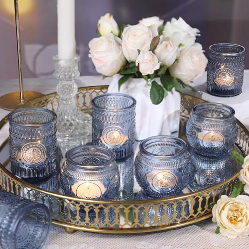 24Pcs Blue Votive Candle Holders - Glass Candle Holder for Party Decoration, Tea Lights Candle Holder for, alternate view 3