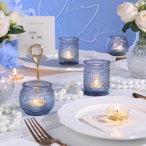 24Pcs Blue Votive Candle Holders - Glass Candle Holder for Party Decoration, Tea Lights Candle Holder for, alternate view 4