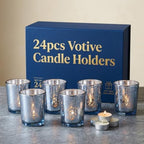 24pcs Blue Votive Candle Holders - Glass Tea Light Candles Holder, Standard Votive Size for Regular Votive