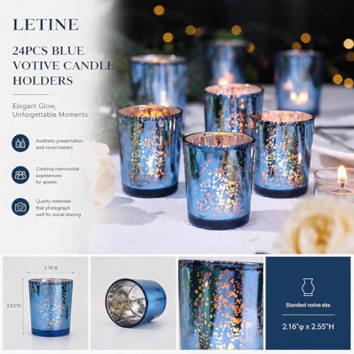 24pcs Blue Votive Candle Holders - Glass Tea Light Candles Holder, Standard Votive Size for Regular Votive, alternate view 2