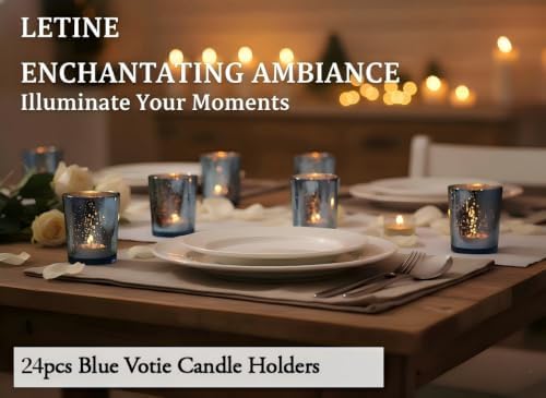 24pcs Blue Votive Candle Holders - Glass Tea Light Candles Holder, Standard Votive Size for Regular Votive, alternate view 4