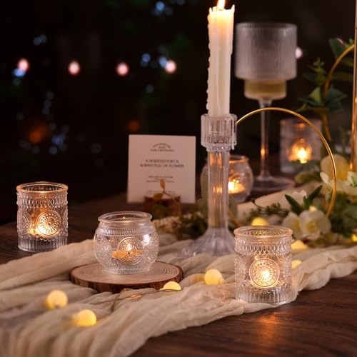 24Pcs Clear Votive Candle Holders - Glass Tea Light Candle Holder, Candle Holders Bulk, Embossed Candle Votives, alternate