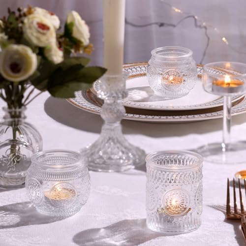 24Pcs Clear Votive Candle Holders - Glass Tea Light Candle Holder, Candle Holders Bulk, Embossed Candle Votives, alternate