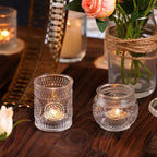 24Pcs Clear Votive Candle Holders - Glass Tea Light Candle Holder, Candle Holders Bulk, Embossed Candle Votives, alternate