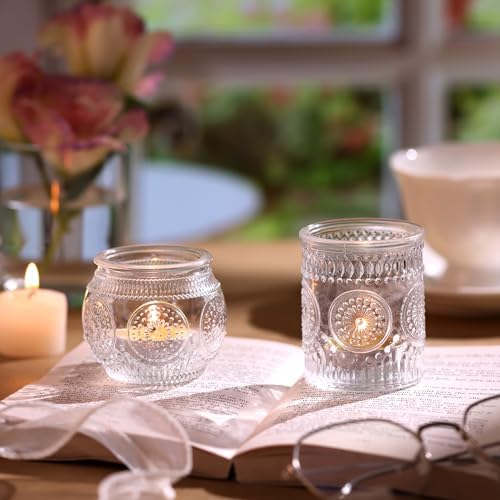 24Pcs Clear Votive Candle Holders - Glass Tea Light Candle Holder, Candle Holders Bulk, Embossed Candle Votives, alternate