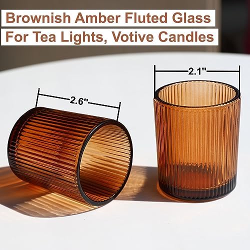 24pcs Fall Amber Votive Candle Holders Wedding Centerpieces for Tables in Brown, alternate view 2