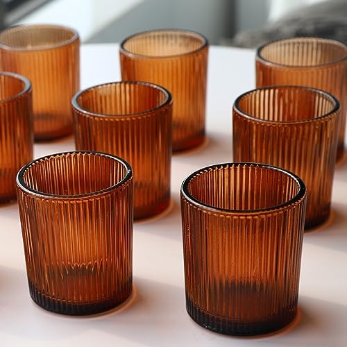 24pcs Fall Amber Votive Candle Holders Wedding Centerpieces for Tables in Brown, alternate view 3