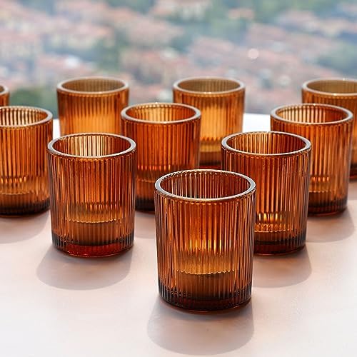 24pcs Fall Amber Votive Candle Holders Wedding Centerpieces for Tables in Brown, alternate view 5