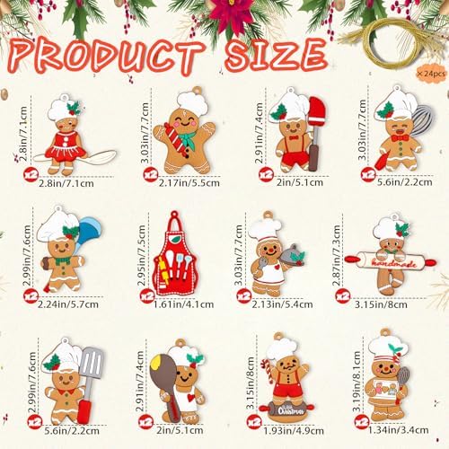 24pcs Gingerbread Christmas Decoration for Tree - Cooking Gingerbread Man Ornaments Christmas Hanging Decor for, alternate