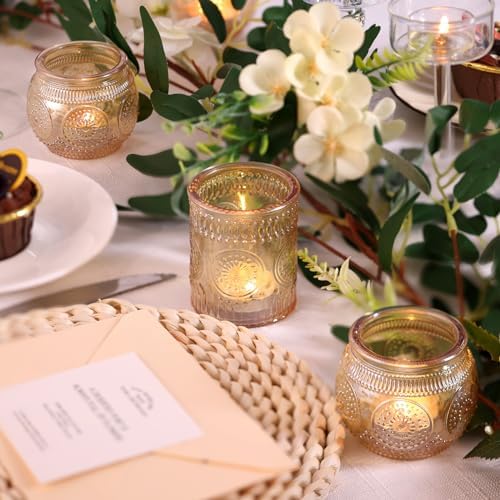 24Pcs Gold Votive Candle Holders - Glass Candle Holder Bulk for Table Centerpiece, Tea Lights Candle Holders for, alternate