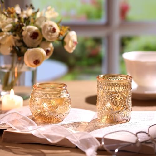 24Pcs Gold Votive Candle Holders - Glass Candle Holder Bulk for Table Centerpiece, Tea Lights Candle Holders for, alternate