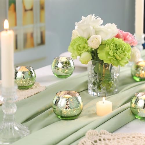 24PCS Green Votive Candle Holder Bulk, Round Mercury Glass Votives in Green, alternate view 4