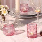 24Pcs Pink Votive Candle Holders- Glass Candle Holders Bulk for Flameless LED Tea Waxes, Romantic Candle Holder, alternate