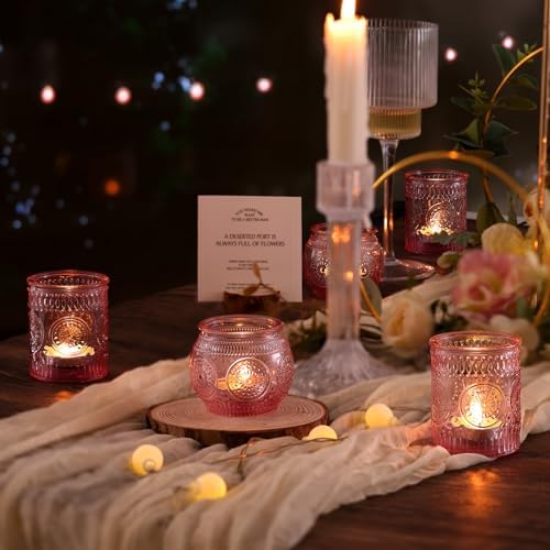 24Pcs Pink Votive Candle Holders- Glass Candle Holders Bulk for Flameless LED Tea Waxes, Romantic Candle Holder, alternate