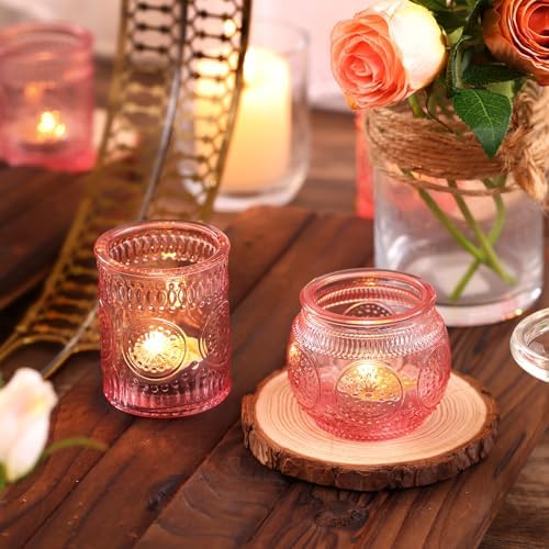24Pcs Pink Votive Candle Holders- Glass Candle Holders Bulk for Flameless LED Tea Waxes, Romantic Candle Holder, alternate