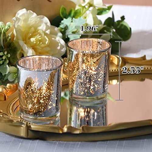 24Pcs Silver Votive Candle Holders for Table - Mercury Glass Votives Silver Candle Holder - Tealight Candle, alternate view 2