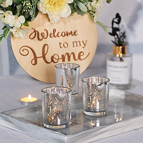 24Pcs Silver Votive Candle Holders for Table - Mercury Glass Votives Silver Candle Holder - Tealight Candle, alternate view 5