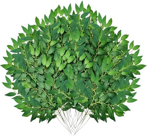 24Pcs Stems Bulk, Artificial Silk Green Leaves Garland, 20"Fake Branches, Hanging Plants Spray Vines for DIY