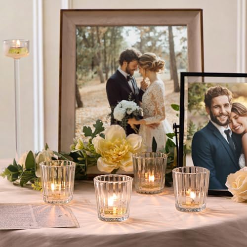 24Pcs Vintage Ribbed Votive Candle Holders, Glass Candle Holder for Wedding Table Decor, Tea Lights Candle, alternate view 4