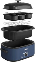 24QT Electric Roaster Oven with 3 Buffet Server for 30lb Big Turkey in Blue