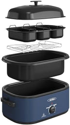 24QT Electric Roaster Oven with 3 Buffet Server for 30lb Big Turkey in Blue