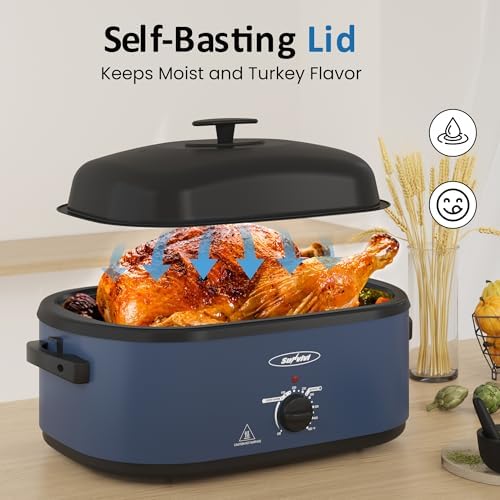 24QT Electric Roaster Oven with 3 Buffet Server for 30lb Big Turkey in Blue, alternate view 4