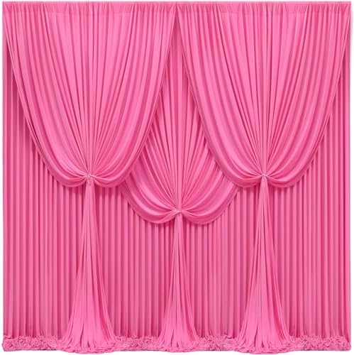 24x10FT Hot Pink Backdrop Curtains for Wedding Parties, Wrinkle Free Polyester Photography Backdrop Drapes for
