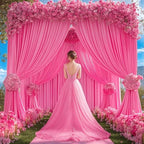 24x10FT Hot Pink Backdrop Curtains for Wedding Parties, Wrinkle Free Polyester Photography Backdrop Drapes for, alternate