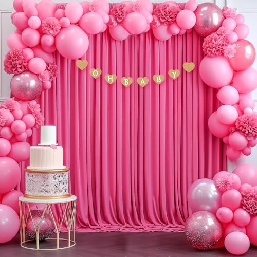 24x10FT Hot Pink Backdrop Curtains for Wedding Parties, Wrinkle Free Polyester Photography Backdrop Drapes for, alternate
