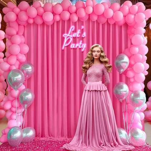 24x10FT Hot Pink Backdrop Curtains for Wedding Parties, Wrinkle Free Polyester Photography Backdrop Drapes for, alternate