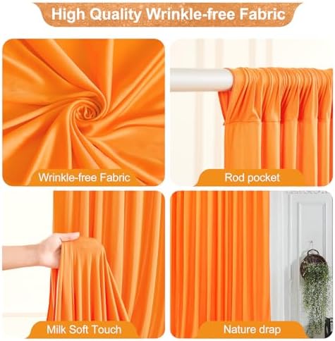 24x10FT Orange Backdrop Curtains for Wedding Parties, Wrinkle Free Polyester Photography Backdrop Drapes for, alternate view