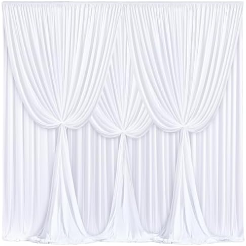 24x10FT White Backdrop Curtains for Wedding Parties, Wrinkle Free Polyester Photography Backdrop Drapes for