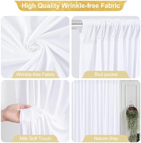 24x10FT White Backdrop Curtains for Wedding Parties, Wrinkle Free Polyester Photography Backdrop Drapes for, alternate view 2
