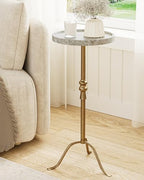 25.6" Vintage Round Pedestal End Table, Iron with Tray Top (Grey Marble)