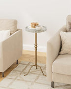 25.6" Vintage Round Pedestal End Table, Iron with Tray Top (Grey Marble), alternate view 5