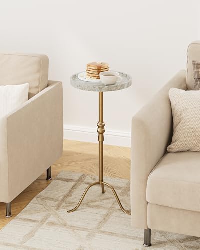 25.6" Vintage Round Pedestal End Table, Iron with Tray Top (Grey Marble), alternate view 5