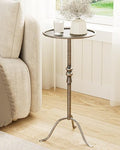 25.6" Vintage Round Pedestal End Table with Tray Top, Antique