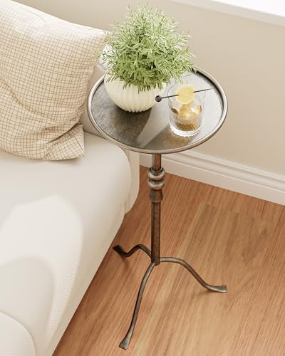 25.6" Vintage Round Pedestal End Table with Tray Top, Antique, alternate view 4