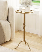 25.6" Vintage Round Pedestal End Table with Tray Top, Bronze