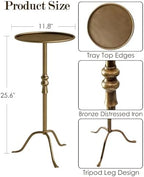 25.6" Vintage Round Pedestal End Table with Tray Top, Bronze, alternate view 2