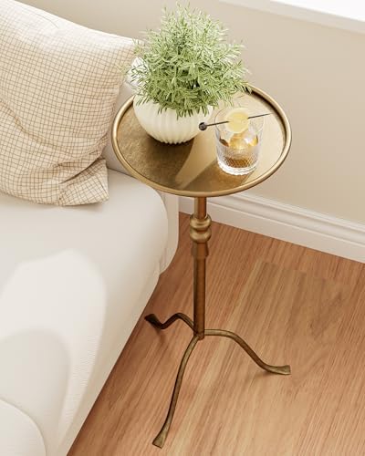 25.6" Vintage Round Pedestal End Table with Tray Top, Bronze, alternate view 4